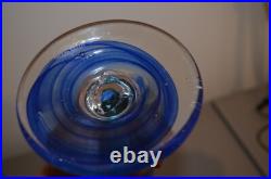 Vase Soliflore Signé Raphael Farinelli Biot Verre Bleu Soufflé Epais