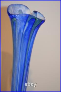 Vase Soliflore Signé Raphael Farinelli Biot Verre Bleu Soufflé Epais