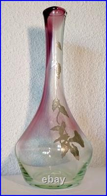 Vase Soliflore Verre Soufflé Jean-Claude NOVARO BIOT Signé Étain Liseron 31cm