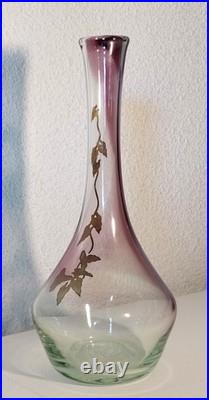 Vase Soliflore Verre Soufflé Jean-Claude NOVARO BIOT Signé Étain Liseron 31cm