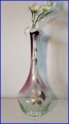 Vase Soliflore Verre Soufflé Jean-Claude NOVARO BIOT Signé Étain Liseron 31cm