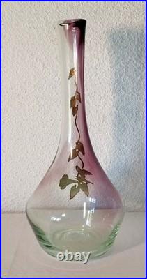 Vase Soliflore Verre Soufflé Jean-Claude NOVARO BIOT Signé Étain Liseron 31cm