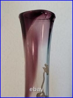 Vase Soliflore Verre Soufflé Jean-Claude NOVARO BIOT Signé Étain Liseron 31cm