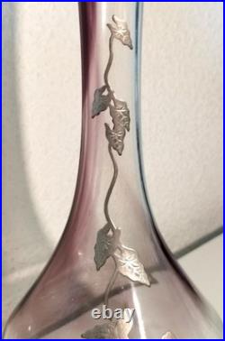 Vase Soliflore Verre Soufflé Jean-Claude NOVARO BIOT Signé Étain Liseron 31cm