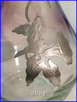 Vase Soliflore Verre Soufflé Jean-Claude NOVARO BIOT Signé Étain Liseron 31cm