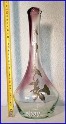 Vase Soliflore Verre Soufflé Jean-Claude NOVARO BIOT Signé Étain Liseron 31cm