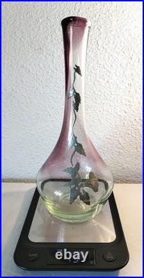Vase Soliflore Verre Soufflé Jean-Claude NOVARO BIOT Signé Étain Liseron 31cm