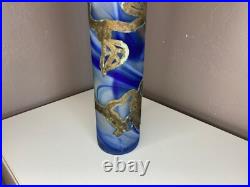 Vase Soliflore en Pate de Verre Signé Ornement métal doré Art Nouveau 35 cm
