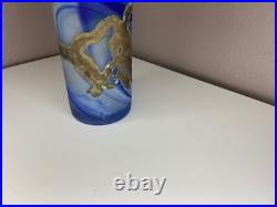 Vase Soliflore en Pate de Verre Signé Ornement métal doré Art Nouveau 35 cm