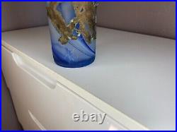 Vase Soliflore en Pate de Verre Signé Ornement métal doré Art Nouveau 35 cm
