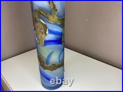 Vase Soliflore en Pate de Verre Signé Ornement métal doré Art Nouveau 35 cm