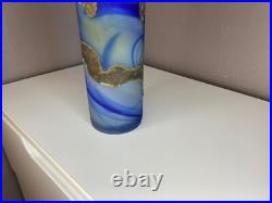 Vase Soliflore en Pate de Verre Signé Ornement métal doré Art Nouveau 35 cm
