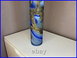 Vase Soliflore en Pate de Verre Signé Ornement métal doré Art Nouveau 35 cm