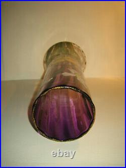 Vase Tube A Fond Evase Degrade De Violet Decor Emaille De Lis Et Branchages Or
