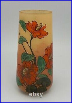 Vase Verre Emaille Signe Jem Joseph Mure De Legras Decor Peint Floral 1900 H3898