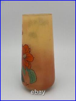 Vase Verre Emaille Signe Jem Joseph Mure De Legras Decor Peint Floral 1900 H3898