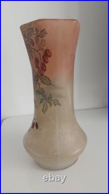 Vase Verre Peint Et Émaillé Oiseau Legras