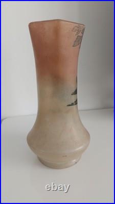 Vase Verre Peint Et Émaillé Oiseau Legras