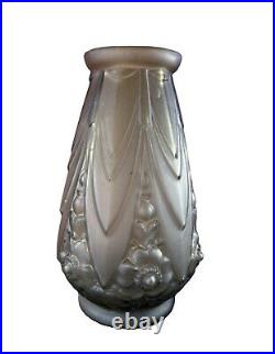 Vase Verre Pressé Moulé Opaque Signé Etaleune France 1900 1930