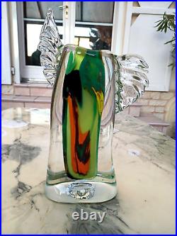 Vase Verre Souffle A Inclusions Stylise Et Moderniste- Signe J. Michel Gauthier