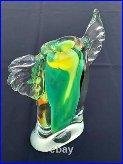 Vase Verre Souffle A Inclusions Stylise Et Moderniste- Signe J. Michel Gauthier