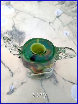 Vase Verre Souffle A Inclusions Stylise Et Moderniste- Signe J. Michel Gauthier