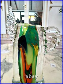 Vase Verre Souffle A Inclusions Stylise Et Moderniste- Signe J. Michel Gauthier