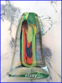 Vase Verre Souffle A Inclusions Stylise Et Moderniste- Signe J. Michel Gauthier