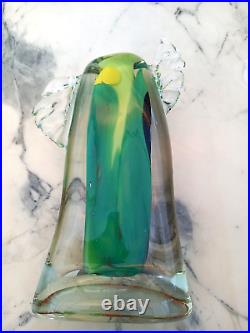 Vase Verre Souffle A Inclusions Stylise Et Moderniste- Signe J. Michel Gauthier