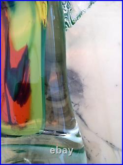 Vase Verre Souffle A Inclusions Stylise Et Moderniste- Signe J. Michel Gauthier