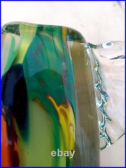 Vase Verre Souffle A Inclusions Stylise Et Moderniste- Signe J. Michel Gauthier