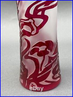 Vase Vsl Val Saint Lambert Degage A L Acide Floral Rouge Fond Blanc M1265