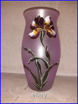 Vase ancien Verre émaillé Art Nouveau décor de Fleurs orchidées signé LEGRAS Vase ancien Verre émaillé Art Nouveau décor de Fleurs orchidées signé LEGRAS