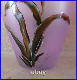 Vase ancien Verre émaillé Art Nouveau décor de Fleurs orchidées signé LEGRAS Vase ancien Verre émaillé Art Nouveau décor de Fleurs orchidées signé LEGRAS