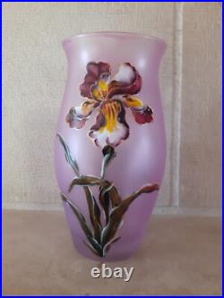 Vase ancien Verre émaillé Art Nouveau décor de Fleurs orchidées signé LEGRAS Vase ancien Verre émaillé Art Nouveau décor de Fleurs orchidées signé LEGRAS