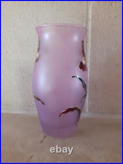 Vase ancien Verre émaillé Art Nouveau décor de Fleurs orchidées signé LEGRAS Vase ancien Verre émaillé Art Nouveau décor de Fleurs orchidées signé LEGRAS