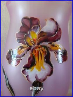 Vase ancien Verre émaillé Art Nouveau décor de Fleurs orchidées signé LEGRAS Vase ancien Verre émaillé Art Nouveau décor de Fleurs orchidées signé LEGRAS