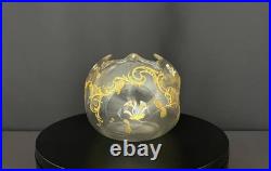 Vase ancien forme boule en verre émaillé et doré, décor floral, vers 1900