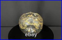 Vase ancien forme boule en verre émaillé et doré, décor floral, vers 1900