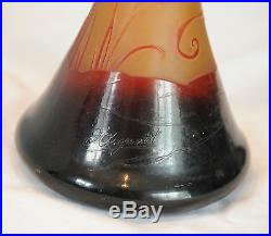 Vase ancien pâte de verre D'Argental Dégagé à l'acide décor blés & oiseau H42cm