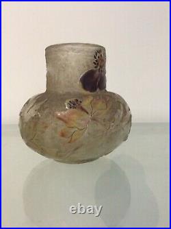 Vase art nouveau signe galle degrave a l acide haut 11,8 cm diam 13 cm