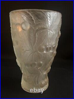 Vase aux cerises, Joseph Inwald, Boralac, verre dépoli, 1935, Art déco, Tchèque