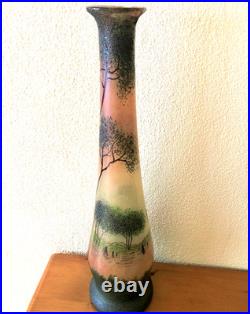 Vase balustre LEGRAS en verre émaillé Art Nouveau Etat superbe