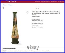 Vase balustre LEGRAS en verre émaillé Art Nouveau Etat superbe