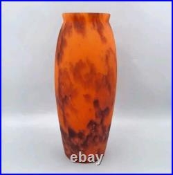 Vase balustre en pâte de verre marmoréen coloré orange brun Art Déco