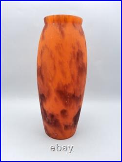Vase balustre en pâte de verre marmoréen coloré orange brun Art Déco