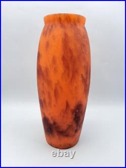 Vase balustre en pâte de verre marmoréen coloré orange brun Art Déco