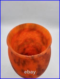 Vase balustre en pâte de verre marmoréen coloré orange brun Art Déco