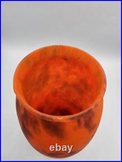 Vase balustre en pâte de verre marmoréen coloré orange brun Art Déco