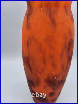Vase balustre en pâte de verre marmoréen coloré orange brun Art Déco